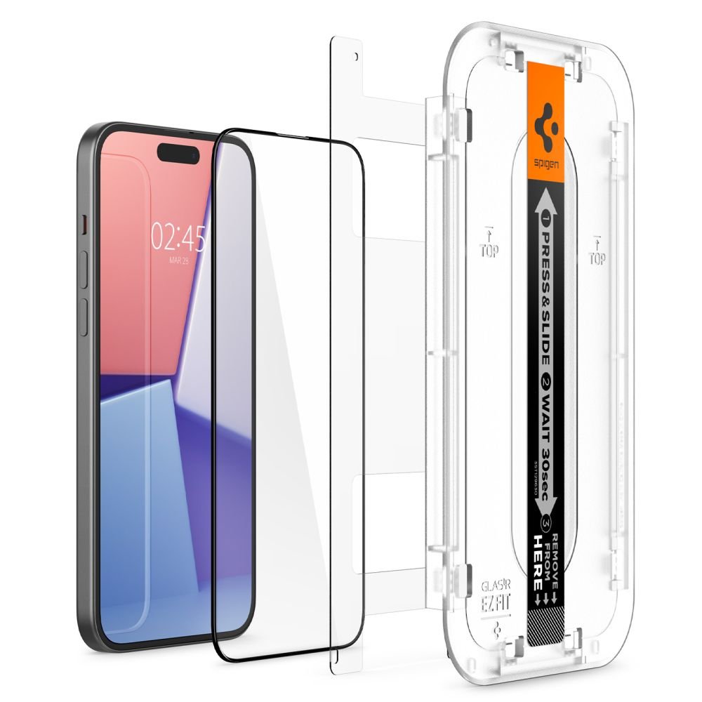 Spigen iPhone 15 Glas.TR EZ Fit FC 0.3mm 2.5D 9H Case Friendly Full Screen Tempered Glass Αντιχαρακτικό Γυαλί Οθόνης - 2 Τεμάχια - Black