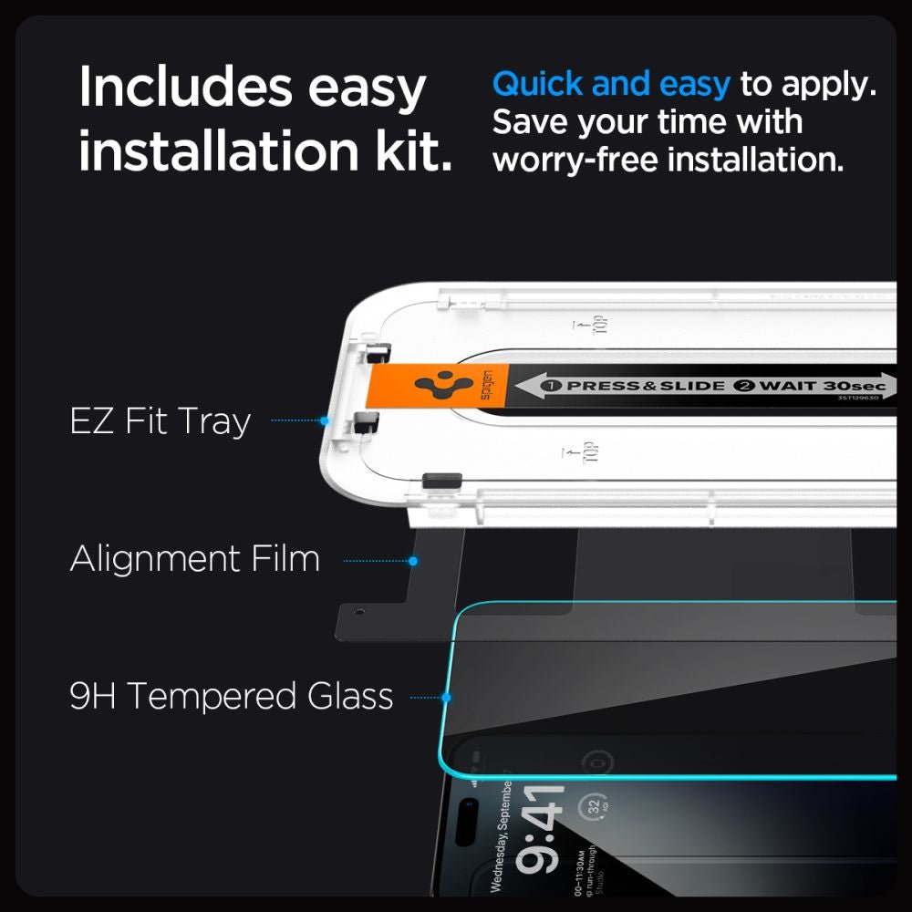 Spigen iPhone 15 Pro Glas.TR Privacy EZ Fit 2.5D 9H Αντιχαρακτικό Γυαλί Οθόνης - 2 Τεμάχια - Clear / Black - AGL06894