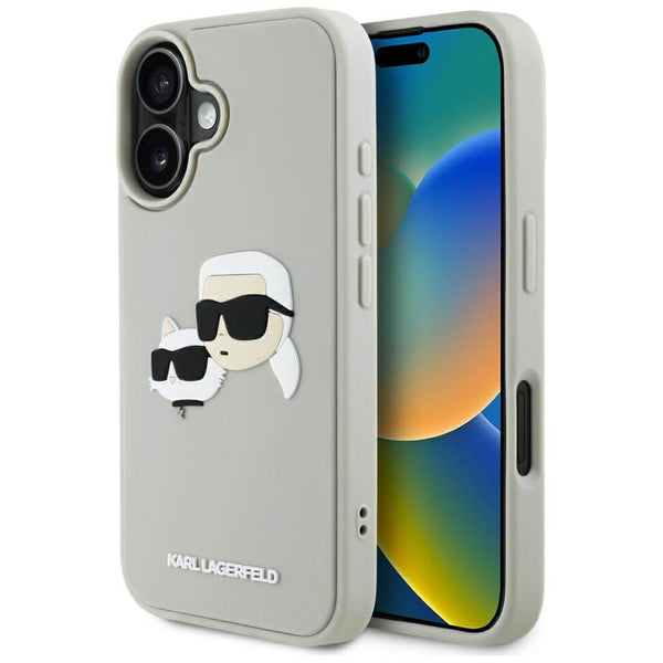 Karl Lagerfeld iPhone 16 - HC 3D Rubber Double Heads - Σκληρή Θήκη με Πλαίσιο Σιλικόνης - Beige - KLHCP16SRBCKCHLE