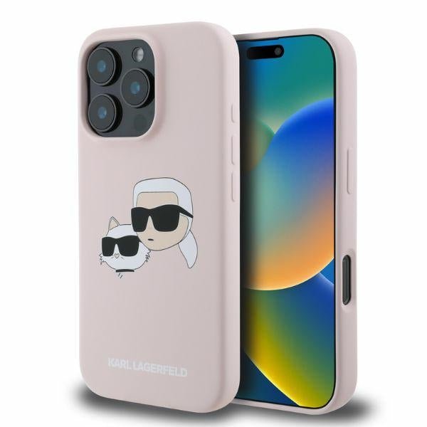 Karl Lagerfeld iPhone 16 Pro - Silicone Double Heads Print - Θήκη Σιλικόνης με MagSafe - Pink - KLHMP16LSKCHPPLP