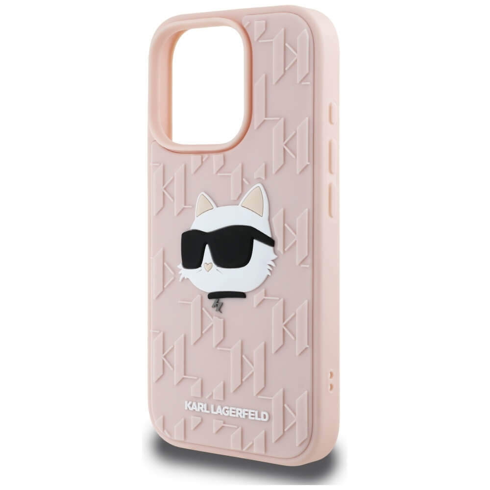 Karl Lagerfeld iPhone 16 Pro Max - 3D Rubber Monogram and Choupette - Σκληρή Θήκη με Πλαίσιο Σιλικόνης - Pink - KLHCP16XRBCCHHKLP