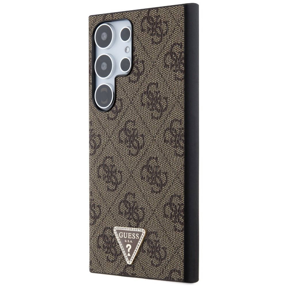 Guess Samsung Galaxy S24 Ultra - 4G Triangle Strass Logo Θήκη με Επένδυση Συνθετικού Δέρματος - Brown - GUHCS24LPGS4TDW