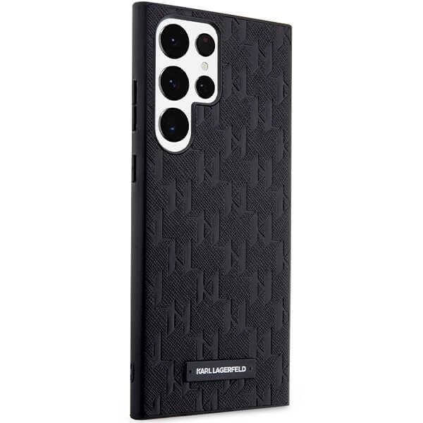 Karl Lagerfeld Samsung Galaxy S23 Ultra - Saffiano Mono Metal Logo Σκληρή Θήκη με Επένδυση Συνθετικού Δέρματος και Πλαίσιο Σιλικόνης - Black - KLHCS23LSAKLHPK