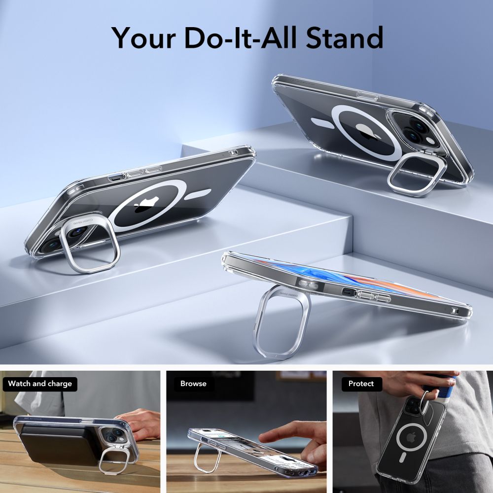 ESR iPhone 15 Classic Kickstand Halolock MagSafe Σκληρή Θήκη με Πλαίσιο Σιλικόνης και Stand - Διάφανη