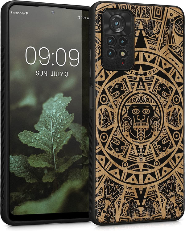 KW Xiaomi Redmi Note 11 Pro / Note 11 Pro 5G Θήκη από Φυσικό Ξύλο - Design Mayan Calendar - Light Brown / Black - 57381.03