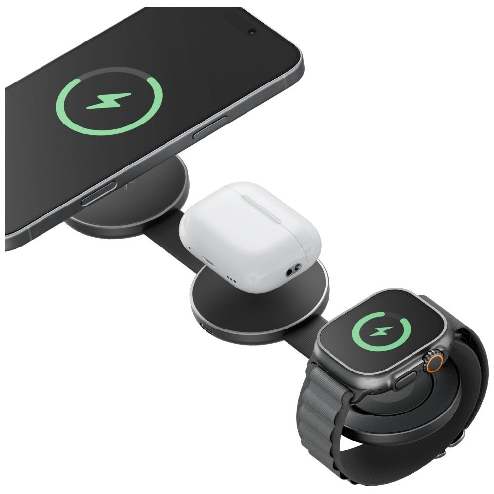 Energea Alumag Trio - 3in1 Ασύρματος Μαγνητικός Φορτιστής MagSafe 15W - Graphite