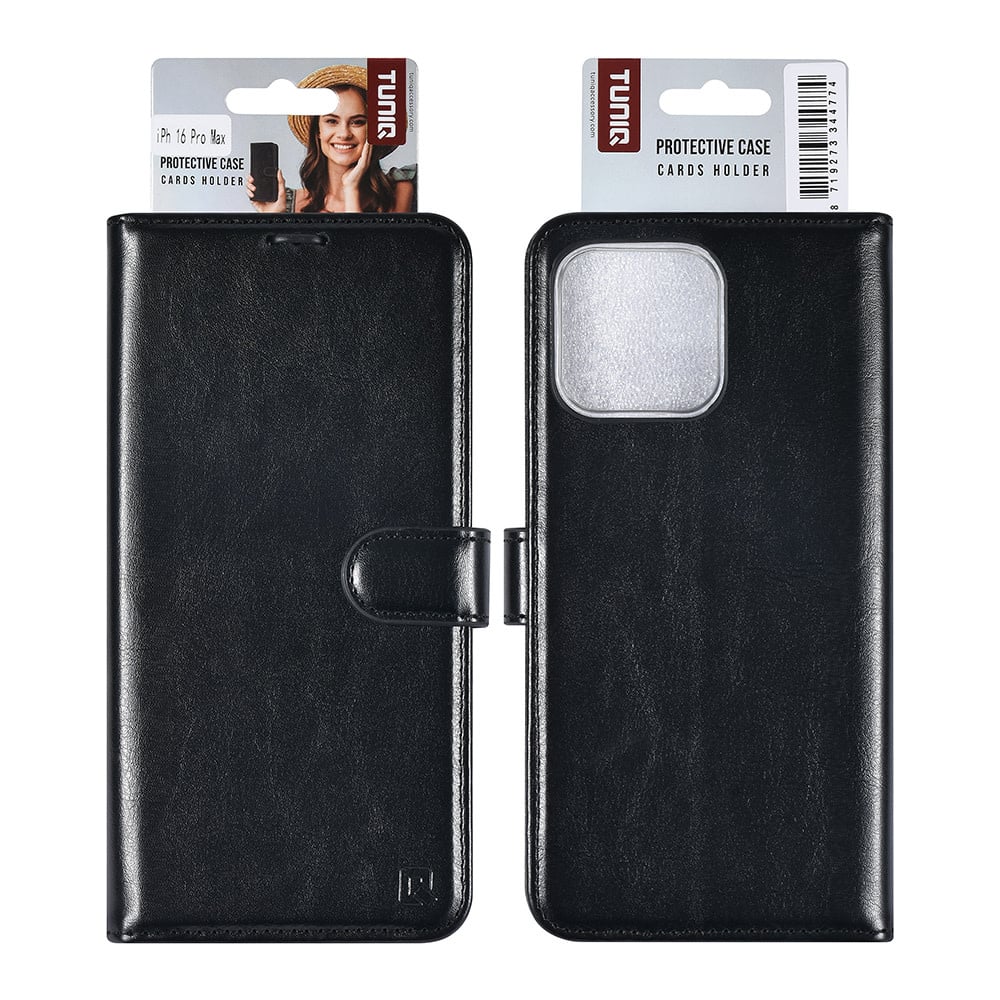 Tuniq iPhone 16 Pro Max - Θήκη Πορτοφόλι Stand από Δερματίνη - Black