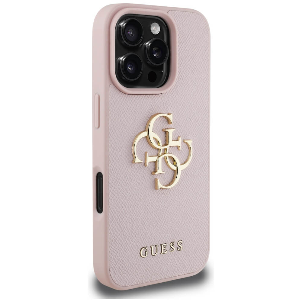 Guess iPhone 16 Pro - Grained Big 4G Logo Small Classic Logo - Σκληρή Θήκη με Επένδυση από Οικολογικό Δέρμα - Pink - GUHCP16LPGT4MBP