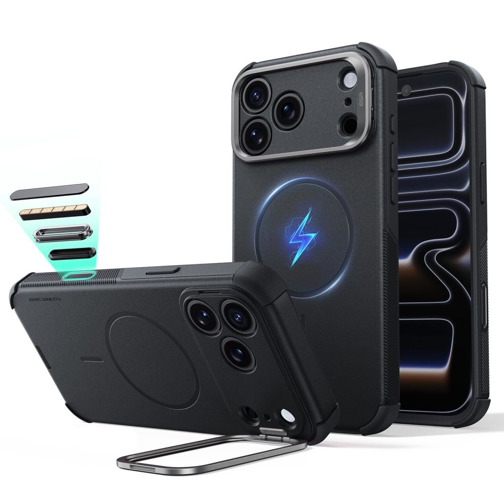 ESR iPhone 17 Pro / iPhone 18 Pro - Σκληρή Θήκη MagSafe με Πλαίσιο Σιλικόνης και Σταντ - Cyber Tough Kickstand - Black