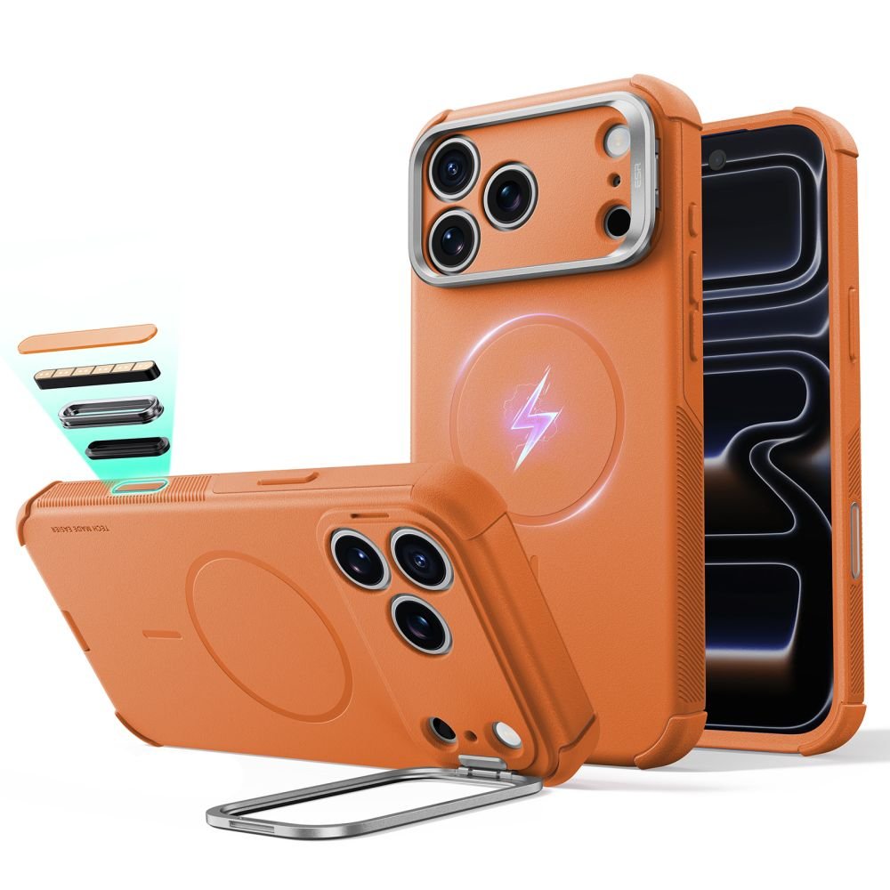 ESR iPhone 17 Pro / iPhone 18 Pro - Σκληρή Θήκη MagSafe με Πλαίσιο Σιλικόνης και Σταντ - Cyber Tough Kickstand - Orange