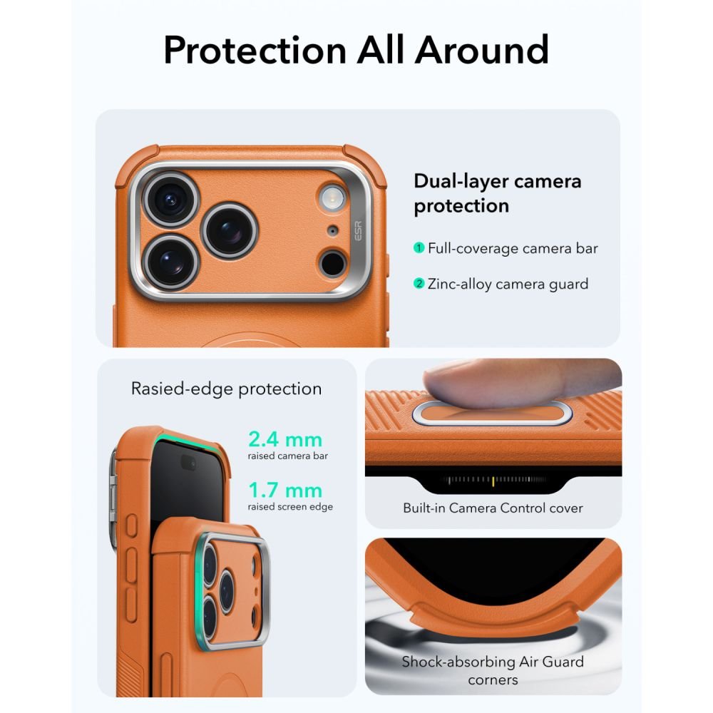 ESR iPhone 17 Pro / iPhone 18 Pro - Σκληρή Θήκη MagSafe με Πλαίσιο Σιλικόνης και Σταντ - Cyber Tough Kickstand - Orange