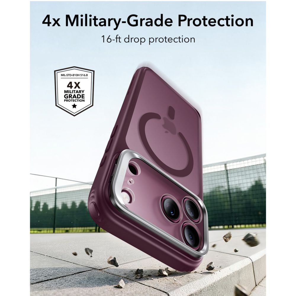 ESR iPhone 17 Pro / iPhone 18 Pro - Σκληρή Θήκη με Πλαίσιο Σιλικόνης και Σταντ - Classic Hybrid Kickstand MagSafe - Frosted Deep Burgundy