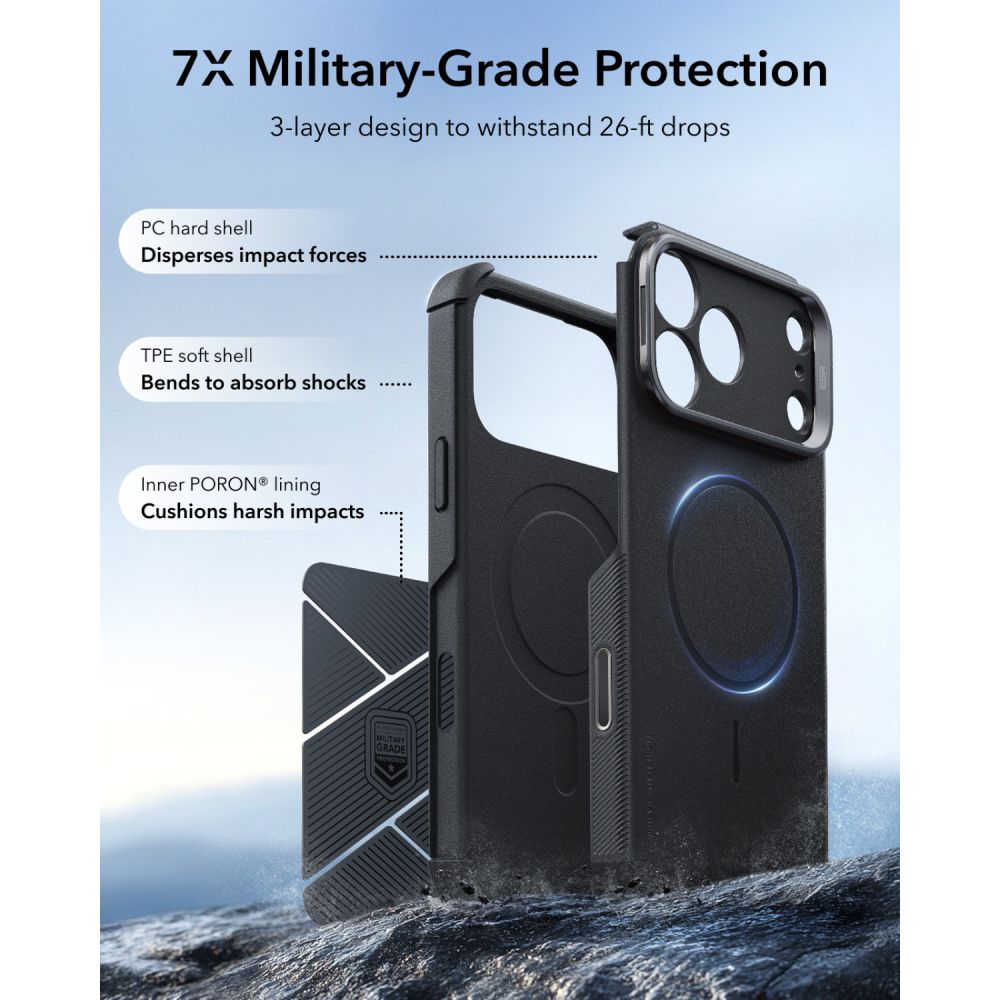 ESR iPhone 17 Pro Max / iPhone 18 Pro Max - Σκληρή Θήκη MagSafe με Πλαίσιο Σιλικόνης και Σταντ - Cyber Tough Kickstand - Black