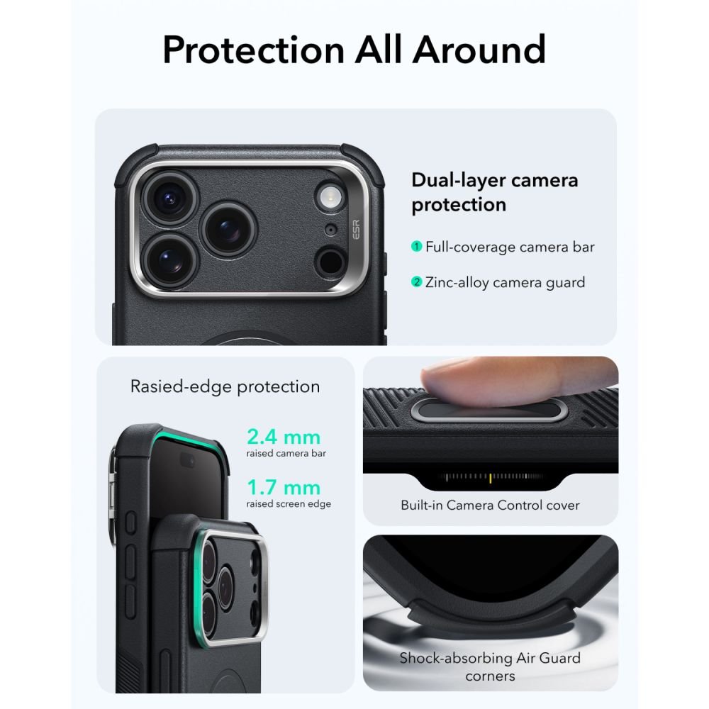ESR iPhone 17 Pro Max / iPhone 18 Pro Max - Σκληρή Θήκη MagSafe με Πλαίσιο Σιλικόνης και Σταντ - Cyber Tough Kickstand - Black