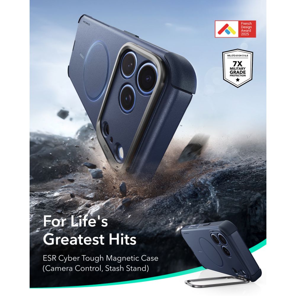 ESR iPhone 17 Pro Max / iPhone 18 Pro Max - Σκληρή Θήκη MagSafe με Πλαίσιο Σιλικόνης και Σταντ - Cyber Tough Kickstand - Blue