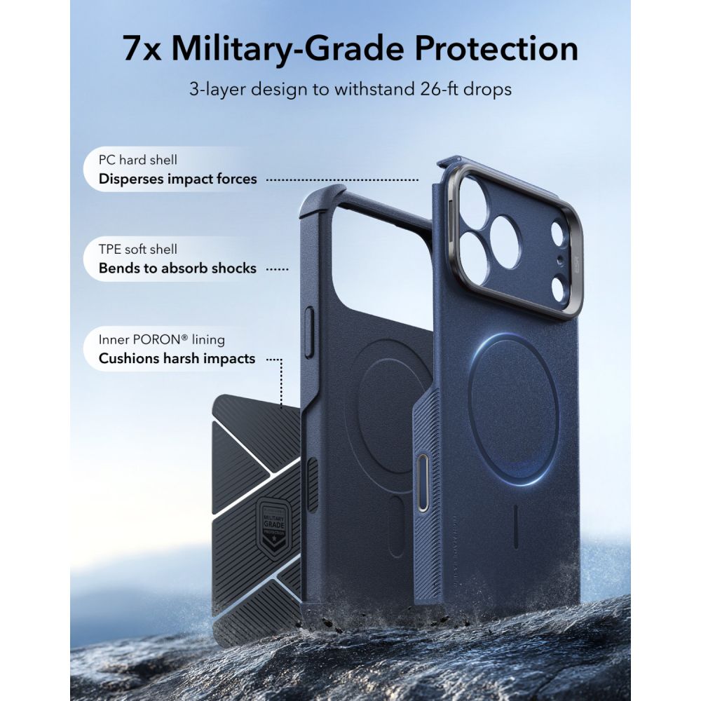 ESR iPhone 17 Pro Max / iPhone 18 Pro Max - Σκληρή Θήκη MagSafe με Πλαίσιο Σιλικόνης και Σταντ - Cyber Tough Kickstand - Blue