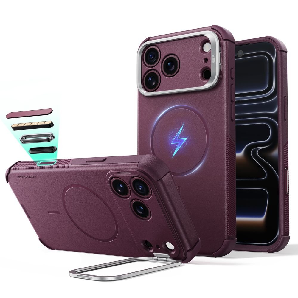 ESR iPhone 17 Pro Max / iPhone 18 Pro Max - Σκληρή Θήκη MagSafe με Πλαίσιο Σιλικόνης και Σταντ - Cyber Tough Kickstand - Deep Burgundy