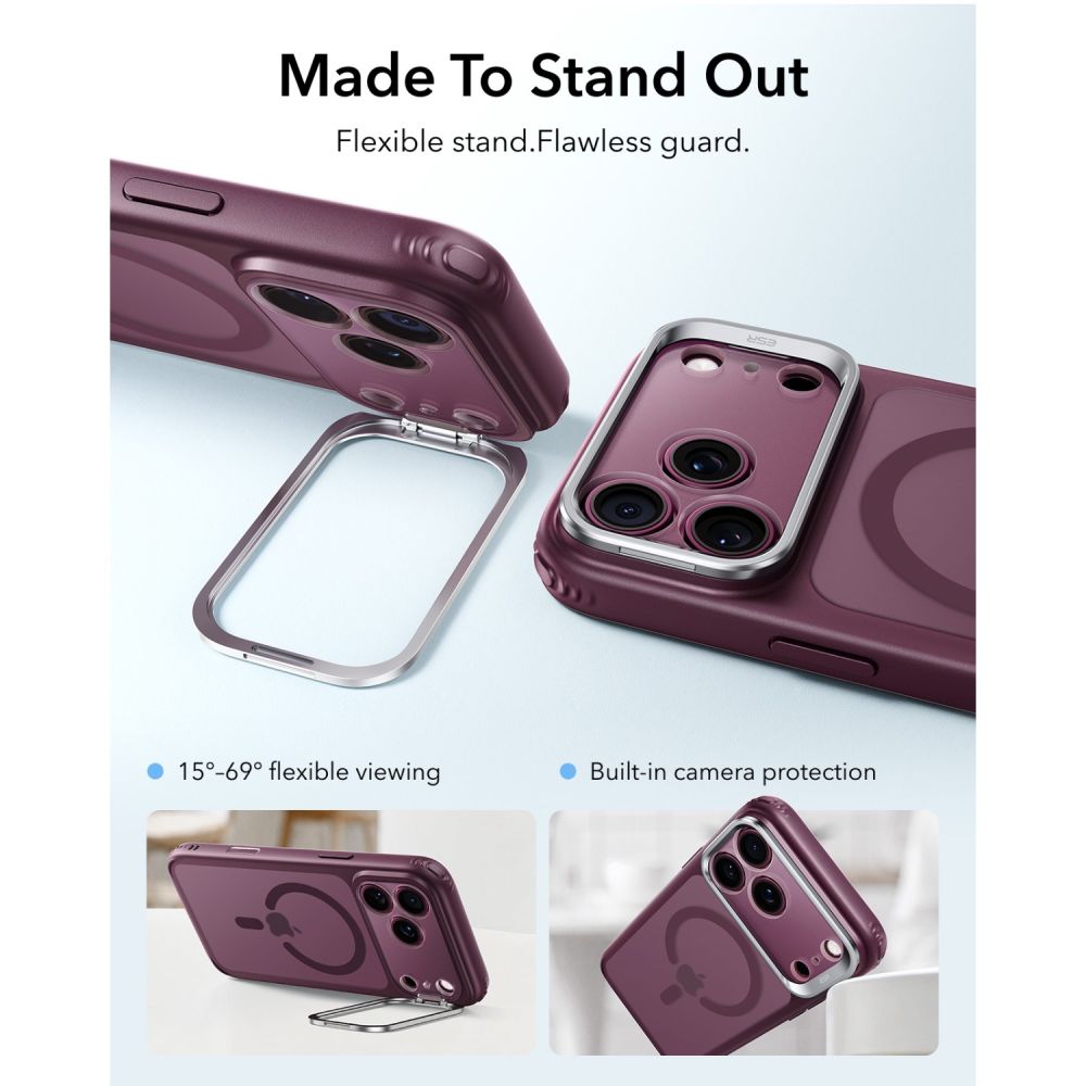 ESR iPhone 17 Pro Max / iPhone 18 Pro Max - Σκληρή Θήκη με Πλαίσιο Σιλικόνης και Σταντ - Classic Hybrid Kickstand MagSafe - Frosted Deep Burgundy