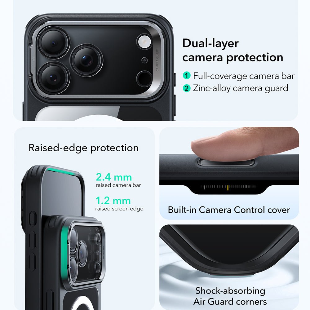 ESR iPhone 17 Pro Max - Σκληρή Θήκη με Πλαίσιο Σιλικόνης και Stand - Classic Hybrid HaloLock Kickstand - Clear Black