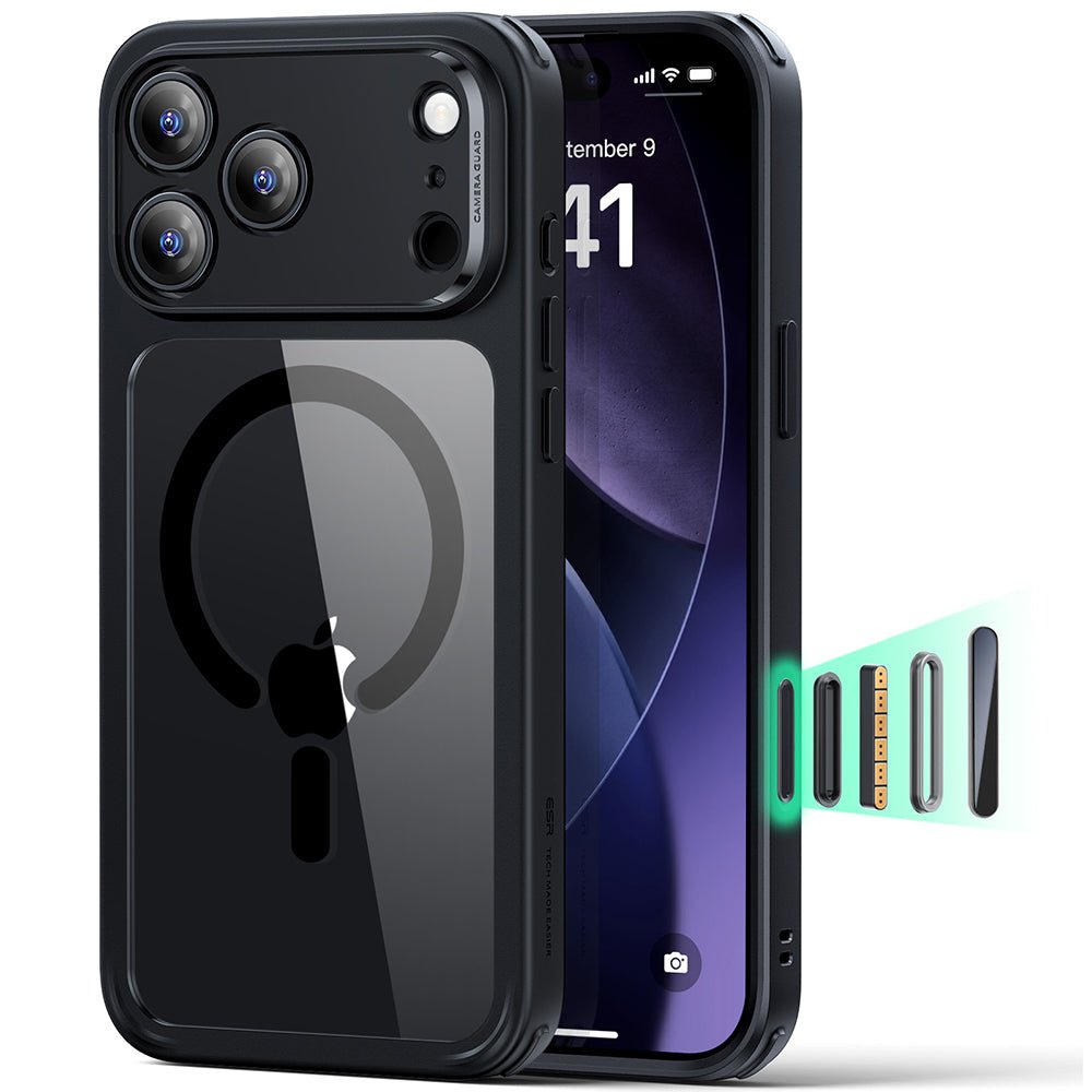 ESR iPhone 17 Pro - Σκληρή Θήκη με Πλαίσιο Σιλικόνης και MagSafe - Classic Hybrid Halolock - Clear Black