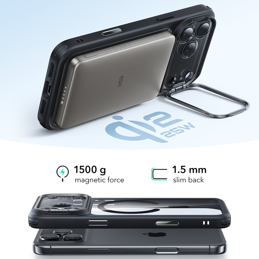 ESR iPhone 17 Pro - Σκληρή Θήκη με Πλαίσιο Σιλικόνης και Stand - Classic Hybrid HaloLock Kickstand - Clear Black