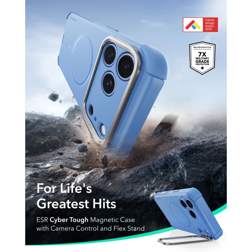 ESR iPhone 18 Pro Max / iPhone 17 Pro Max - Σκληρή Θήκη MagSafe με Πλαίσιο Σιλικόνης και Σταντ - Cyber Tough Kickstand - Light Blue