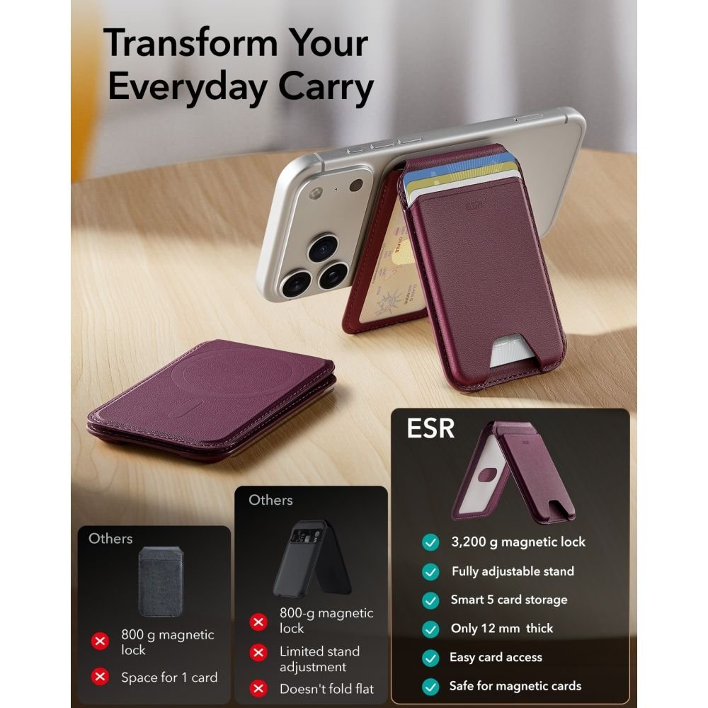ESR Μαγνητική Θήκη Καρτών / Stand Κινητού MagSafe - Classic RFID - Deep Burgundy