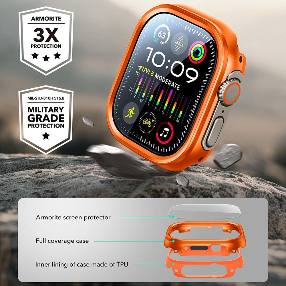 ESR Θήκη Apple Watch Ultra (1/2/3) - 49mm - Σετ με Αντιχαρακτικό Γυαλί Οθόνης και Θήκη - Armorite Protection Set - Titanium
