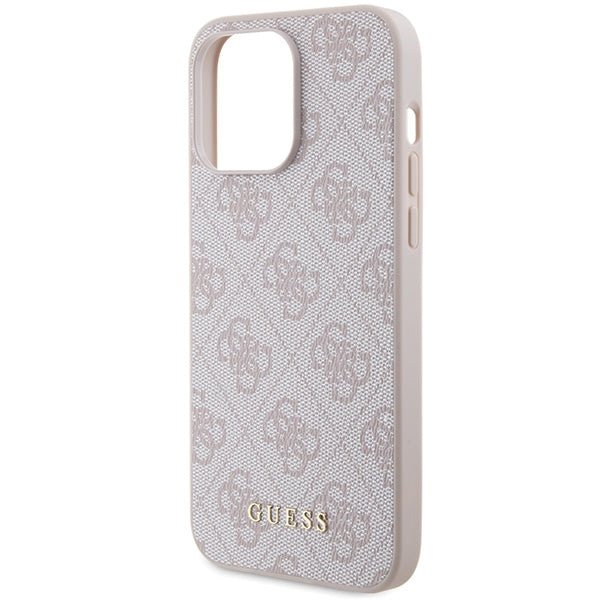 Guess iPhone 15 Pro Max - 4G Metal Gold Logo Σκληρή Θήκη με Επένδυση Συνθετικού Δέρματος - Pink - GUHCP15XG4GFPI