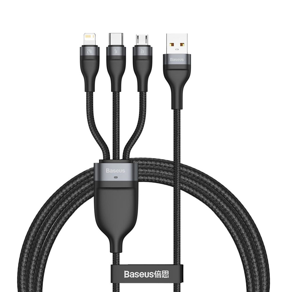 Baseus Flash Series 3in1 - Καλώδιο Γρήγορης Φόρτισης και Δεδομένων 5A 40W 1.2m - Micro USB / Lightning / Type - C - Black - CA1T3 - G1