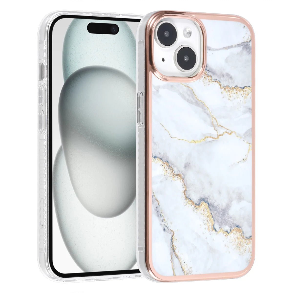 Tuniq iPhone 15 - Σκληρή Θήκη με Πλαίσιο Σιλικόνης - Σχέδιο Μάρμαρο - Γκρί