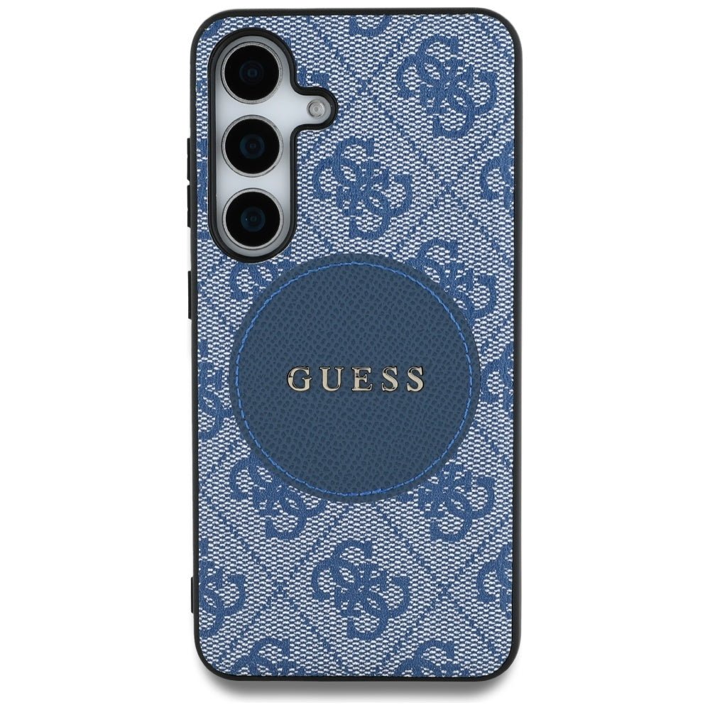 Guess Samsung Galaxy S25 Plus - 4G Round Patch Classic Logo - Θήκη με Επένδυση Συνθετικού Δέρματος και MagSafe - Blue - GUHMS25MP4PGRSGB