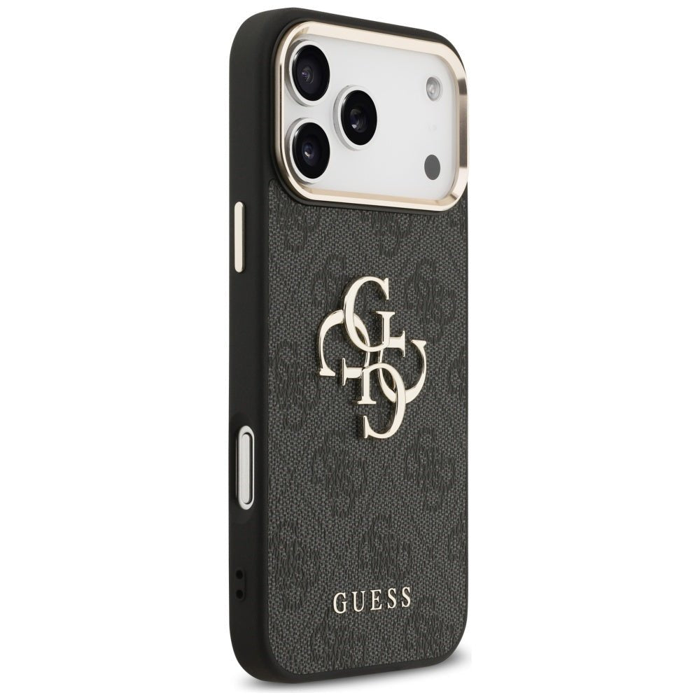 Guess iPhone 17 Pro Max - 4G Big 4G Classic Logo - Σκληρή Θήκη με Πλαίσιο Σιλικόνης και Επένδυση από Οικολογικό Δέρμα - Black / Gold - GUHCP17X4GMGCGR
