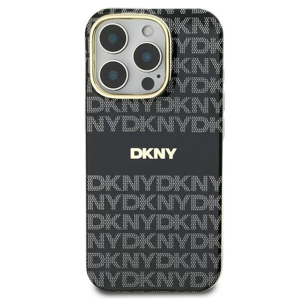 DKNY iPhone 16 Pro Max - Repeat Texture Pattern With Stripe - Σκληρή Θήκη με Πλαίσιο Σιλικόνης - Black