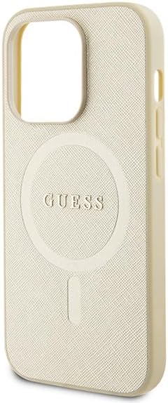 Guess iPhone 15 Pro Max Saffiano MagSafe Σκληρή Θήκη με Πλαίσιο Σιλικόνης και MagSafe - Gold - GUHMP15XPSAHMCB