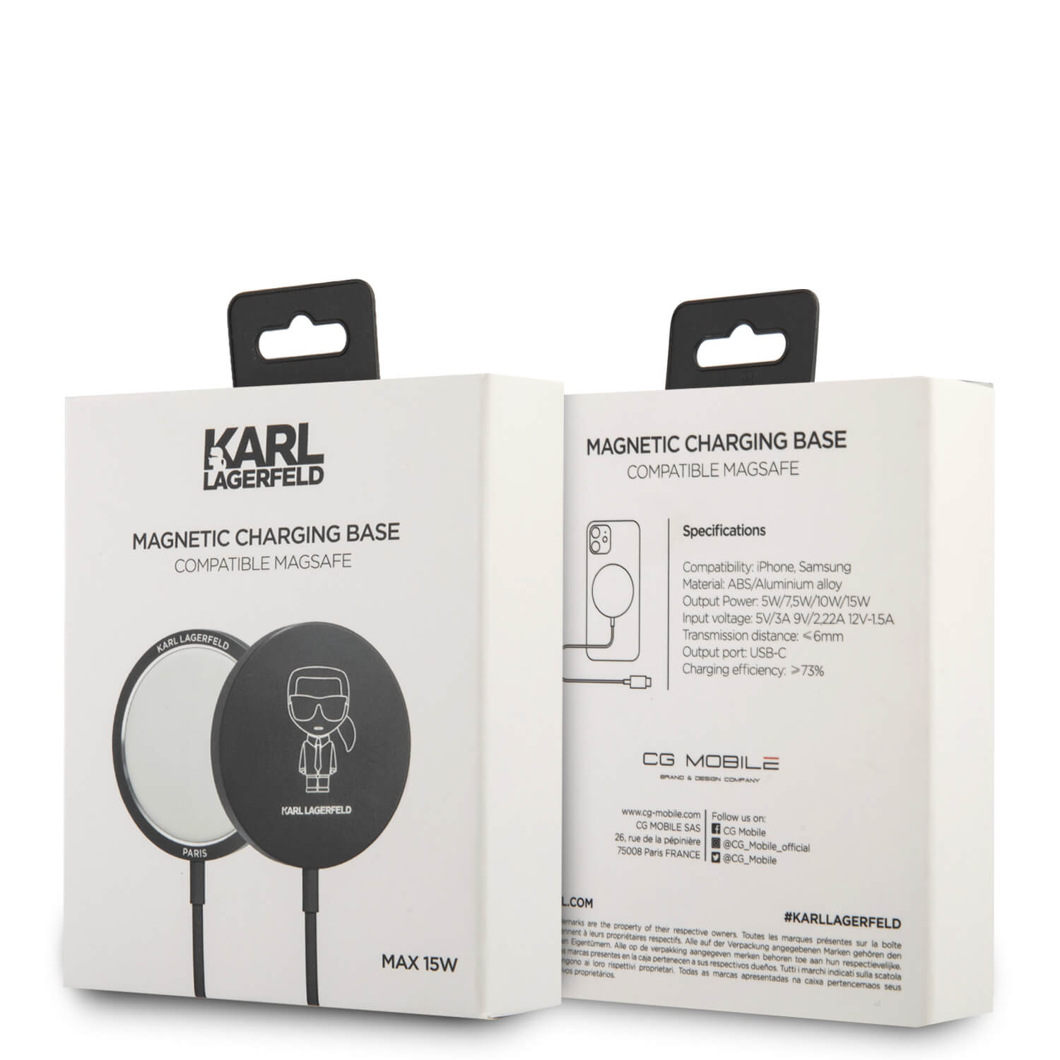 Karl Lagerfeld Induction Charger - Ασύρματος Φορτιστής MagSafe με Καλώδιο Type - C 15W - Black