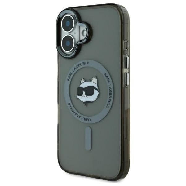 Karl Lagerfeld iPhone 16 - IML Metal Choupette Head - MagSafe Σκληρή Θήκη με Πλαίσιο Σιλικόνης - Black - KLHMP16SHLSCHK