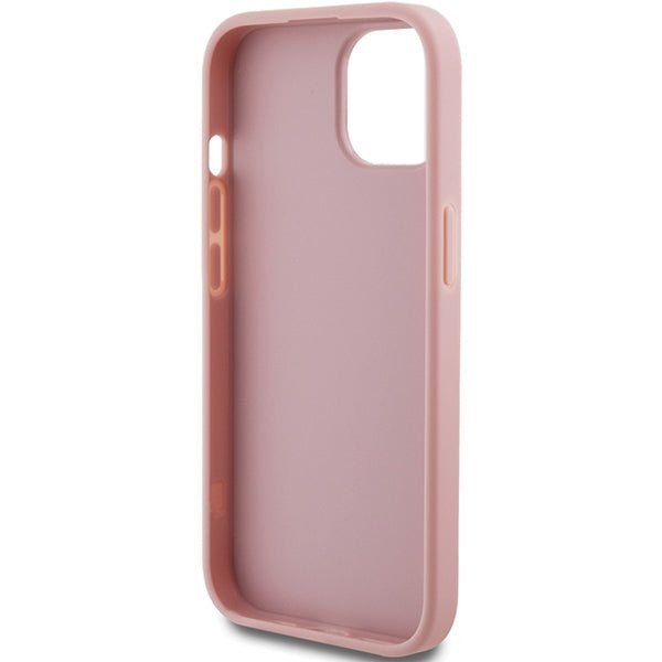 Guess iPhone 15 Glitter Script Big 4G Σκληρή Θήκη με Πλαίσιο Σιλικόνης - Pink - GUHCP15SHG4SGP