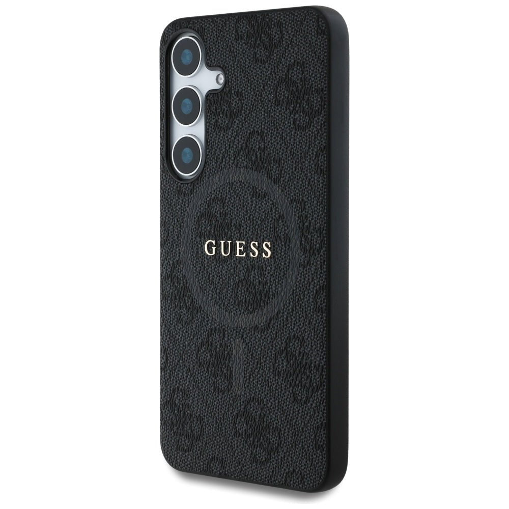 Guess Samsung Galaxy S25 - Leather 4G Colored Ring Classic Logo - MagSafe Θήκη με Επένδυση Συνθετικού Δέρματος - Black - GUHMS25SG4GFRK