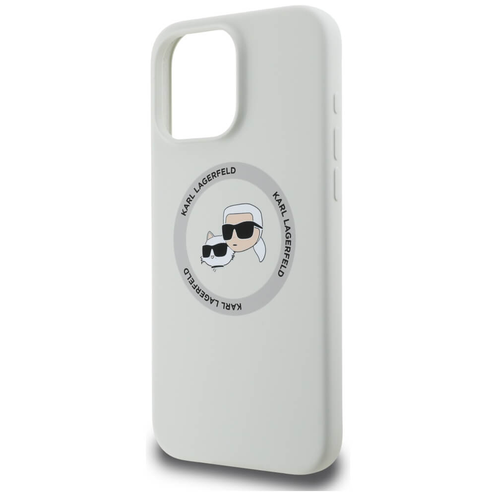 Karl Lagerfeld iPhone 16 Pro - Silicone Double Heads and Circle - Σκληρή Θήκη Σιλικόνης με MagSafe - Beige - KLHMP16LSKCHTCE