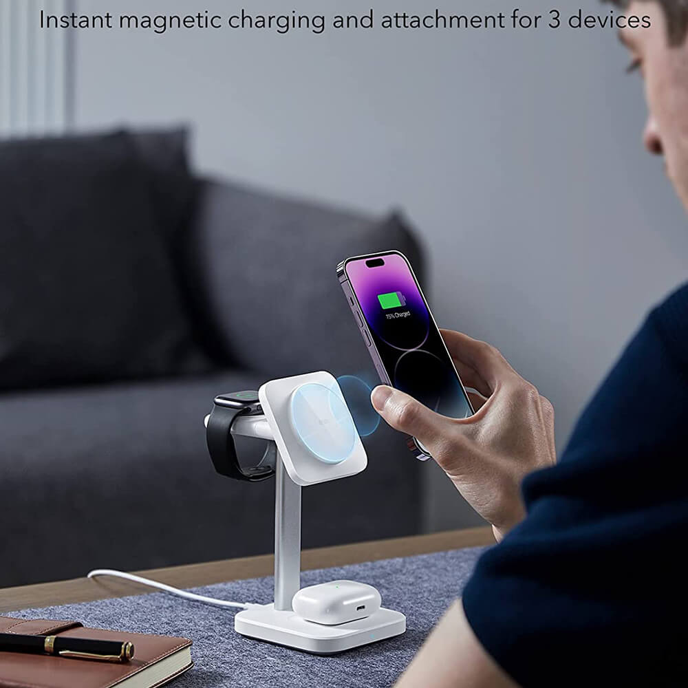 ESR 3in1 HaloLock Qi2 Ασύρματος Μαγνητικός Φορτιστής MagSafe 15W - White