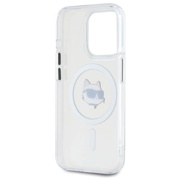 Karl Lagerfeld iPhone 15 Pro Max - IML Metal Choupette Head - MagSafe Σκληρή Θήκη με Πλαίσιο Σιλικόνης - White - KLHMP15XHLSCHH