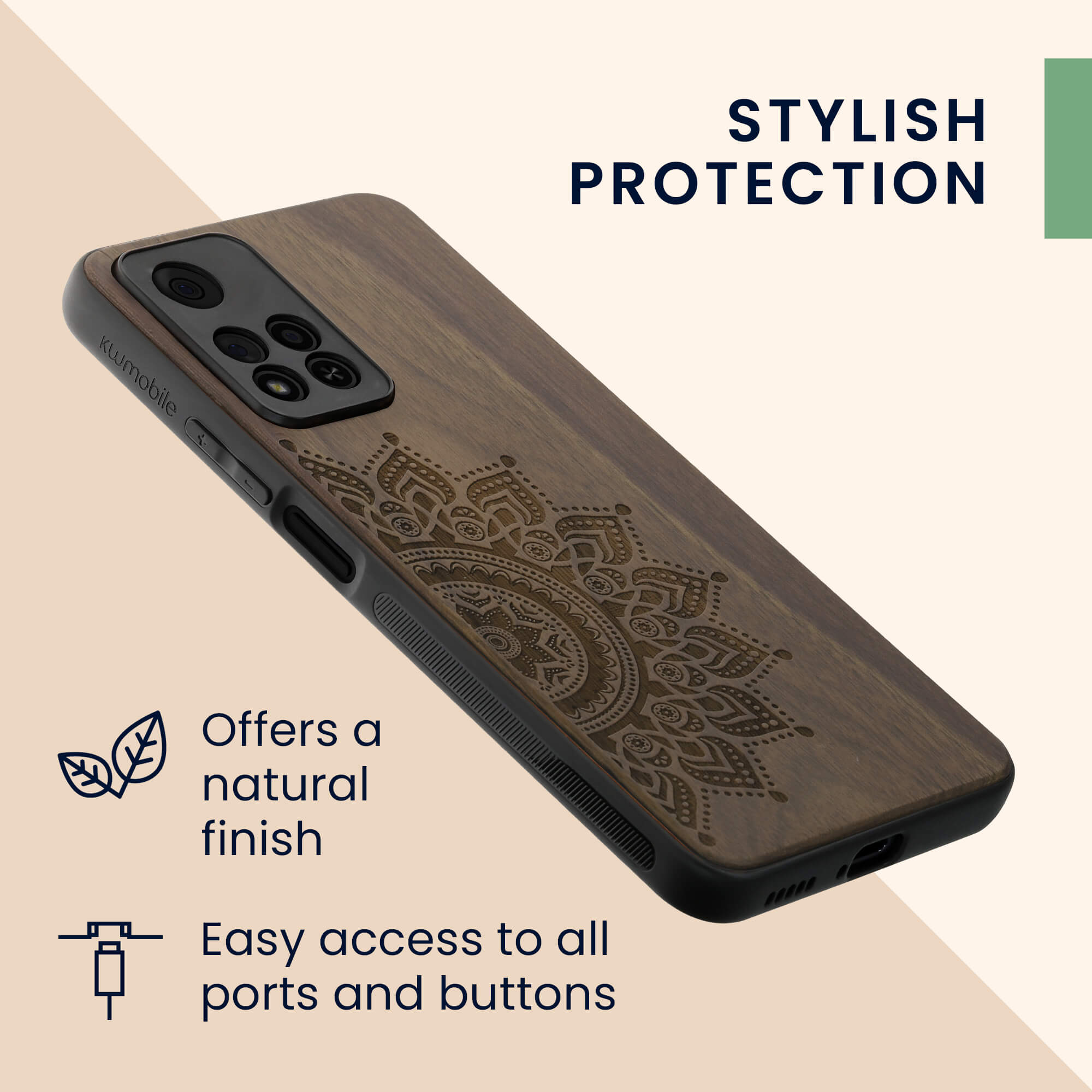 KW Xiaomi Redmi Note 11 Pro+ 5G Θήκη από Φυσικό Ξύλο - Design Rising Sun - Dark Brown - 58100.04