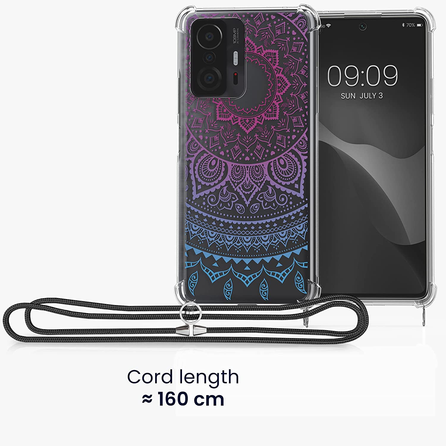 KW Xiaomi 11T / 11T Pro Θήκη Σιλικόνης TPU με Λουράκι Design Indian Sun - Blue / Dark Pink / Διάφανη - 56522.04