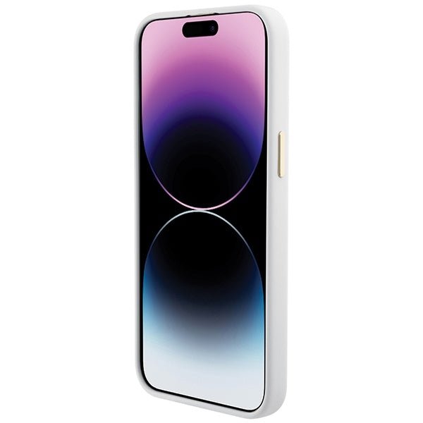 Guess iPhone 15 Pro Max Silicone Logo Strass 4G Σκληρή Θήκη με Πλαίσιο Σιλικόνης - White - GUHCP15XM4DGPH