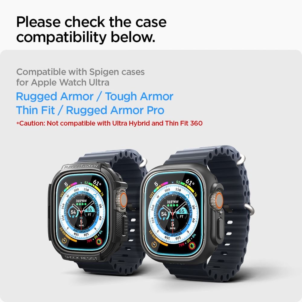 Spigen Προστασία Οθόνης Apple Watch Ultra (1/2/3) - 49mm - Glas.TR EZ Fit Αντιχαρακτικό Γυαλί Οθόνης - 2 Τεμάχια - Διάφανα