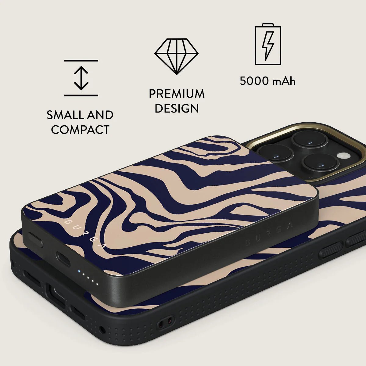 Burga Μαγνητικό Ασύρματο MagSafe PowerBank 5000mAh με Καλώδιο Type - C to Type - C - Gunmetal - Vigilant