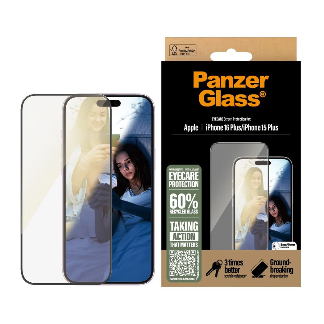 PanzerGlass iPhone 15 Plus / iPhone 16 Plus - EyeCare Ultra - Wide Fit Anti - Blue Light Anti - reflective Full Screen Αντιχαρακτικό Γυαλί Οθόνης - Black