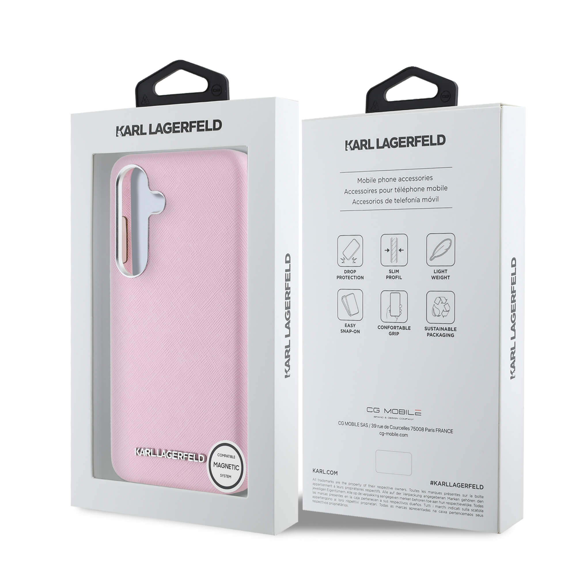 Karl Lagerfeld Samsung Galaxy S25 - Saffiano Full Wrapped Elongated Metal Logo - MagSafe Σκληρή Θήκη με Επένδυση Συνθετικού Δέρματος και Πλαίσιο Σιλικόνης - Pink - KLHMS25SPSAFWMCP