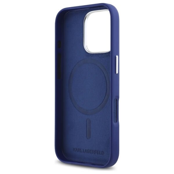 Karl Lagerfeld iPhone 16 Pro - FW Metal Plate - MagSafe Σκληρή Θήκη με Επένδυση Συνθετικού Δέρματος - Blue - KLHMP16LPGMSRPB